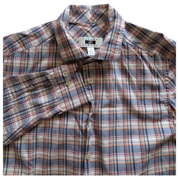 Joseph Abboud Shirt Mens Medium Plaid Button‎ Down Red Blue Long Sleeve Casual - Picture 1 of 8